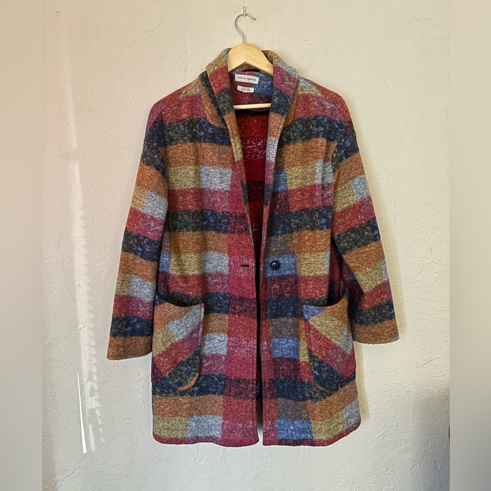 Plaid Wool Blend Coat